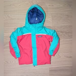 Patagonia Baby Pink and Teal Snow Pile Hooded Jacket 2T